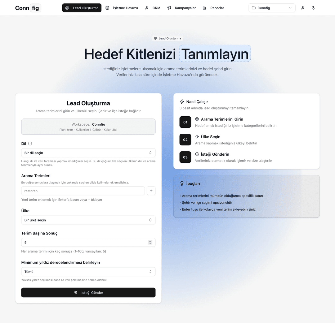 Connfig — B2B Lead Oluşturma Platformu